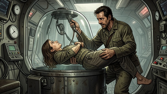 The Rescue in the Hangar from "The Trench". The Rescue in the Hangar Recognition and relief Jonas finds Terry sealed inside a UNIS barrel and pulls her out unconscious.