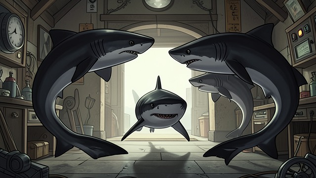 The Great White Males Gather from "The Trench". The Great White Males Gather Reproductive signal Male great whites gather near the gateway as Angel’s estrus attracts them.