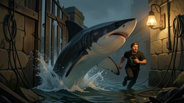 The Gate Encounter from "The Trench". The Gate Encounter Predators gather Jonas finds male great whites around the damaged gateway and is attacked.