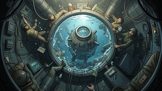 Epimetheus号内爆,《深海惊魂》中的场景。Epimetheus号内爆 致命的对接故障 克柔龙撞击了停靠中的Epimetheus号。潜艇在压力下内爆,舱室进水,船员因此丧命;碎片和尸体撞上了舱室的防护壁。 任务的代价 这场灾难让这次远征付出的人命代价变得显而易见。即使Benthos号拥有加固结构,也无法让里面的人免受危险操作和外部掠食者的威胁。