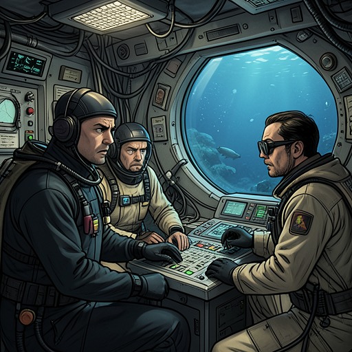 The Proteus Crew’s Final Dive from "The Trench". This flow reframes the opening disaster through the distinct trajectories of the Proteus crew, especially Arie Levy’s concealed identity and unfinished duty.
