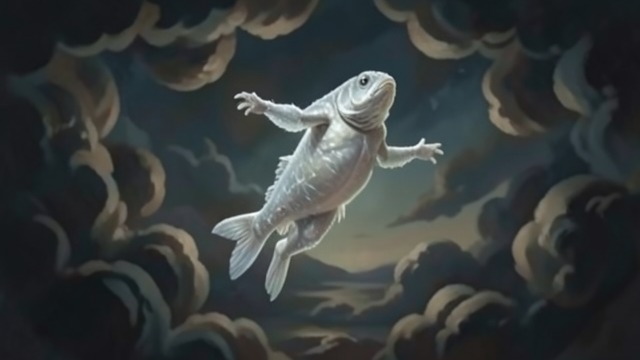 The Upward Fall from "The Box Man". Awakening Through Danger No ordinary descent The fish wonders how a creature without terrestrial legs could fall and proposes a reverse fall upward into air.