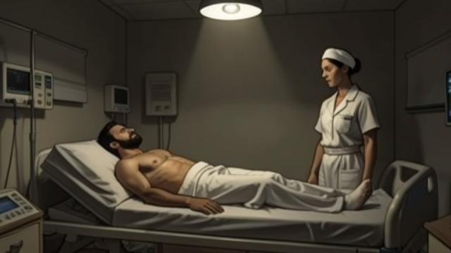 A Naked Arrival from "The Box Man". Exposure Before the Nurse No protective clothing The narrator says that he reaches the hospital naked beneath the box after his trousers disappear.