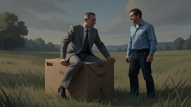 Leaving the Town from "The Box Man". Escape on the Box A journey without a destination The dreamer rides away on his father’s box after abandoning the carriage.