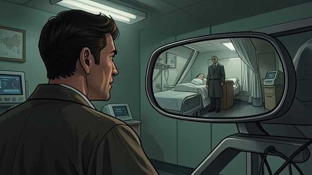 The Nurse in the Mirror from "The Box Man". A Viewer Enters the Scene Reflection and distance The narrator uses a rearview mirror to peer into a hospital room and sees Toyama Yoko with another box man.