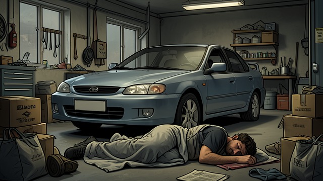 A Car Becomes a Bedroom from "The Brass Verdict". Hidden Homelessness A quiet discovery Haller finds Henson asleep in a Subaru in the garage, surrounded by belongings and using the rear of the car as a bed.