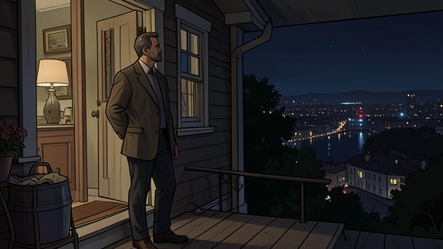 A View Above the City from "The Brass Verdict". The City as Possibility A familiar lookout Haller’s house overlooks the illuminated city.
