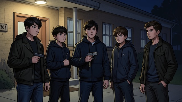 The Night Entry from "Sonne und Beton". Crossing the School Boundary Unsteady Preparation The boys meet outside the school after dark.