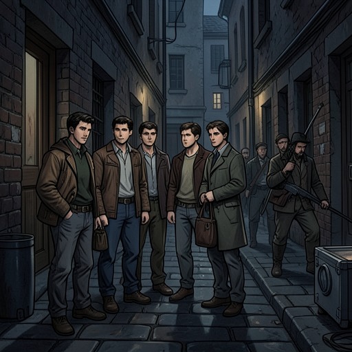The Burglary’s Escalating Risks from "Sonne und Beton". This thread traces the boys’ progression from a tempting theft plan to an armed escape, showing how each attempted solution deepens their exposure and danger.