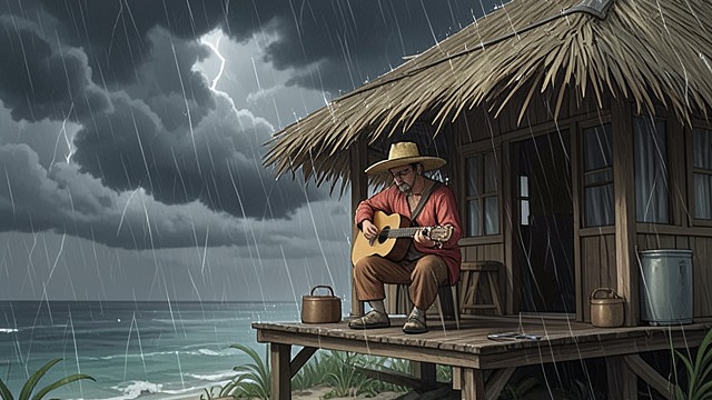 Stormbound Waiting from "The Tigers of Mompracem". Stormbound Waiting The Island Stronghold Sandokan waits in his fortified hut on Mompracem as a hurricane rages outside.