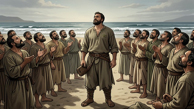 A Leader Welcomed from "The Tigers of Mompracem". A Leader Welcomed A Gathering on the Shore Hundreds of pirates greet Sandokan as he prepares to depart.