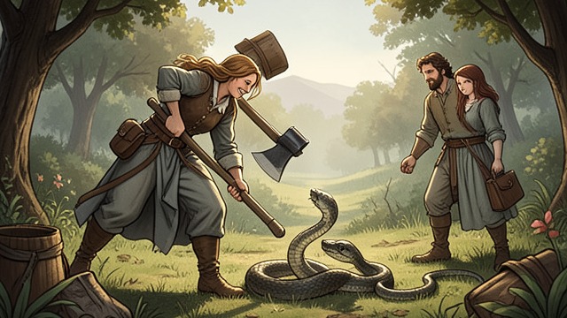 The Snake and Leonardo from "Hot Milk". Power on Display A shared danger Ingrid kills a snake with an axe while Sofia watches, then greets Leonardo with conspicuous warmth.