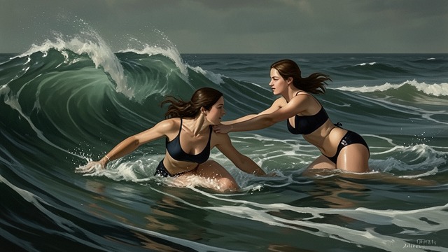 A Witness at the Beach from "Hot Milk". Intervention in the Water A dangerous struggle Julieta sees Sofia and Ingrid fighting in the sea and gets into the water as Sofia is forced under.