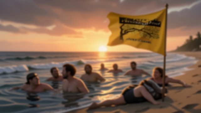 The Yellow Flag from "Hot Milk". Danger Made Public A warning sign The Medusa flag warns tourists not to swim, but the decision remains at their discretion.