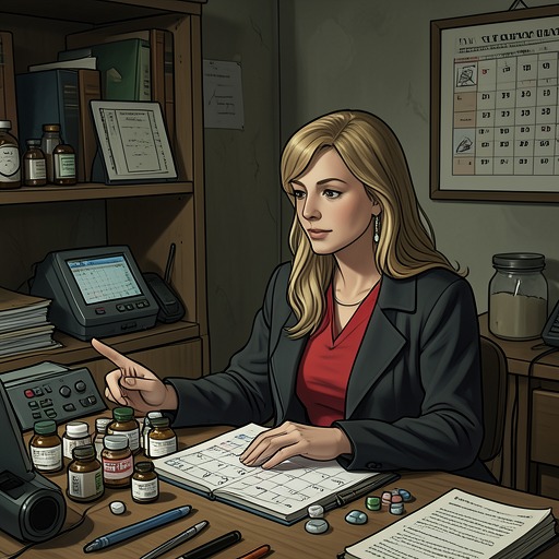 Rose’s Medication Crisis from "Hot Milk". This flow follows Rose’s changing medication routine from Dr Gómez’s reductions to hospital prescriptions and renewed conflict.