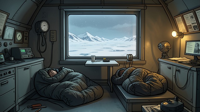 A Small Home in the Control Room from "Good Morning, Midnight". A Small Home in the Control Room Space remade for two Augustine moves mattresses, food, and equipment into the observatory’s heated upper floor.