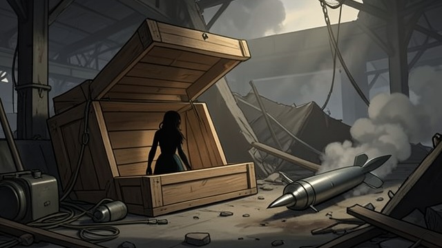 A Story Begins in War from "Good Morning, Midnight". A Story Begins in War A hidden object The preserved machinery and unidentified woman suggest that the visible destruction is not the whole story.