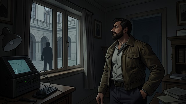 Lars Scans the Windows from "Rear Window". Lars Scans the Windows Searching for Observers Lars slowly surveys the surrounding windows, moving his head in a broad arc.