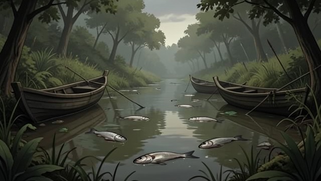 Water That Cannot Be Trusted from "Blood Shot". A Damaged Wetland Industrial residue Dead Stick Pond is described as contaminated by PCBs and chemical waste, with sick fish and few surviving animals.