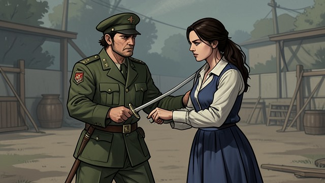 Training Against Expectation from "Nevertheless". A Father Teaches His Daughter Skills With a Purpose Amyntas teaches Mabel to fight and handle a sword despite the gender rules of Navon.