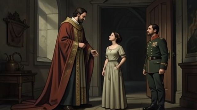 A Debt Becomes a Match from "Nevertheless". The King’s Arrangement Honoring Amyntas Dareh chooses Mabel because Amyntas saved his life.