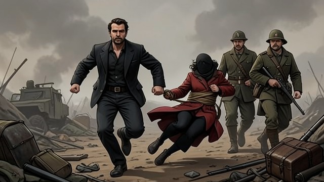 A Captor’s Escape from "Nevertheless". Roles Reverse The Search Nearby Shai searches for Mabel as the fighting ends. He hears sounds in the distance but does not find her in time.
