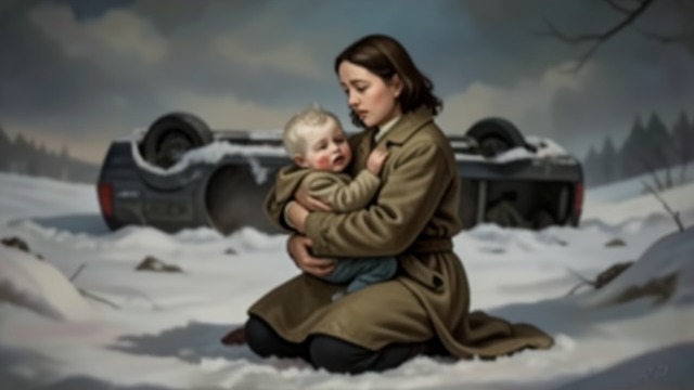 Rescue in the Snow from "The Woman in the Window". A Mother Keeps Watch Caring for an Injured Child Anna frees Olivia from the overturned car, watches her breathing, and tries to give her food and warmth.
