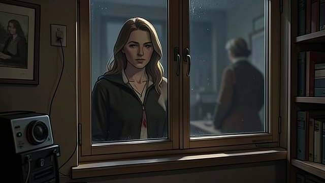 The Sunset Reflection from "The Woman in the Window". A Figure in the Glass The Image Revisited After deleting the photograph of herself asleep, Anna sees the preceding sunset image.