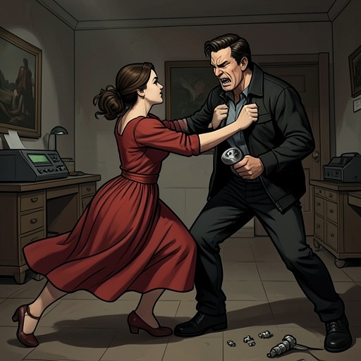 The Final Confrontation from "The Woman in the Window". Anna’s conflict with Ethan escalates from protective concern into captivity and violence, ending with her resistance and his death.