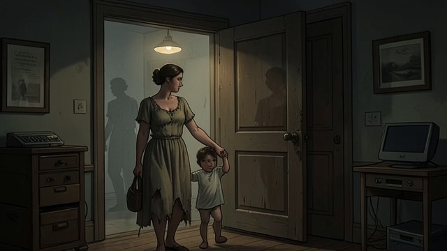 A Family Left Behind from "Women Talking". Leaving Without Resolution Klaas and the Children Mariche prepares to depart with her children while her husband may return to the colony.