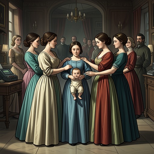 The Mothers’ Shared Labor from "Women Talking". Care between mothers, daughters, sisters, and children sustains the women’s meeting and their dangerous departure.