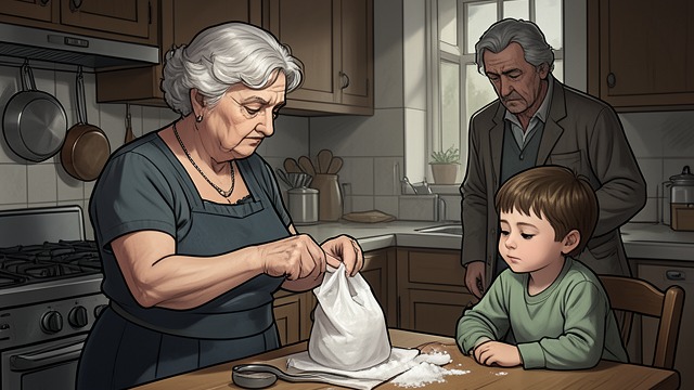 A Grandmother’s Comfort from "The Lost Daughter". A Grandmother’s Comfort A homemade remedy When young Marta cries, Leda’s grandmother wraps sugar in gauze to make a pacifier.