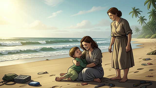 A Beachside Ideal from "The Lost Daughter". A Beachside Ideal A close bond Leda watches Nina devote herself to Elena, sharing games and affectionate care.