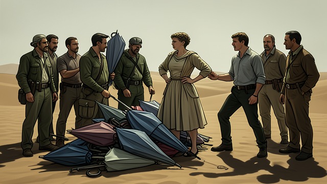 The Umbrella Dispute from "The Lost Daughter". The Umbrella Dispute A request becomes an order The family tries to rearrange umbrellas so visiting relatives can sit together.