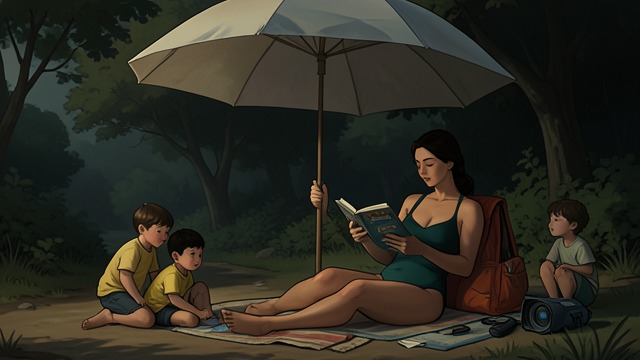 The Beach Routine from "The Lost Daughter". The Beach Routine A provisional refuge Leda settles into a rhythm of swimming, reading, and working beneath an umbrella.