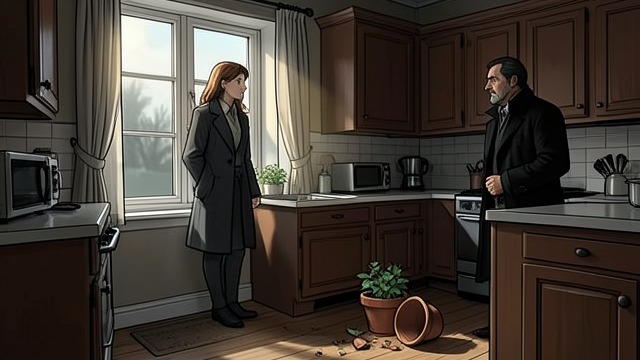 An Intruder at the Window from "The Cage". Someone Watches Zoe A Disturbance Outside While Zoe Hardy is at home, she sees a man watching through the kitchen window after he kicks a flowerpot.