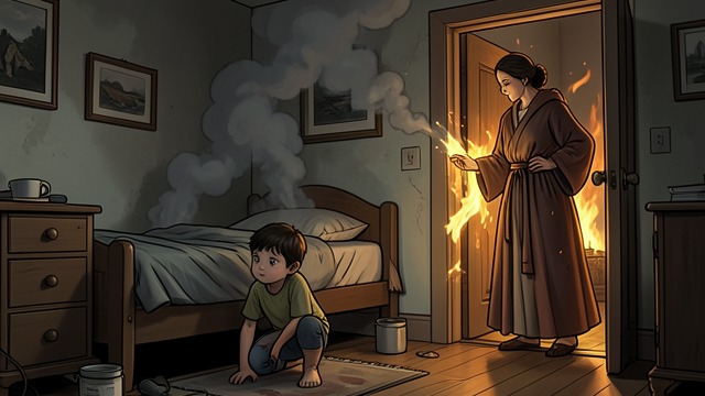 The Fire Takes Hold from "The Reincarnationist Papers". The Fire Takes Hold A room becomes a trap The flames move from the toy tower to curtains, carpet, and the wooden interior of the home.