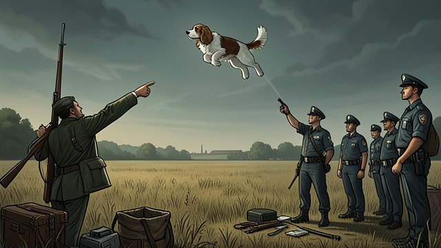 A Cocker Spaniel Menace from "Never Cry Wolf". A Cocker Spaniel Menace Panic Takes Hold A report of a dangerous wolf triggers an armed response by soldiers and police.