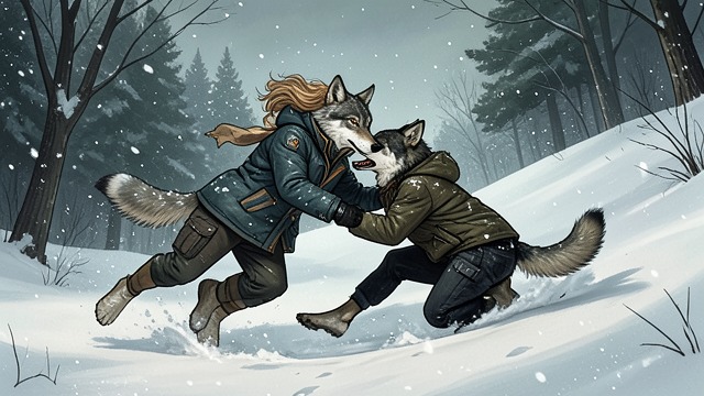 The Playful Mate from "Never Cry Wolf". The Playful Mate Courtship on the Esker Mowat sees a female wolf playfully chase and nip a larger male, then embrace him after their tumble down the sand.