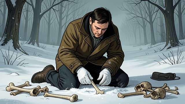 Bones Near the Cabin from "Never Cry Wolf". Bones Near the Cabin A Boneyard in Plain Sight Mowat finds hundreds of Caribou remains near the cabin and assumes Wolves killed them.