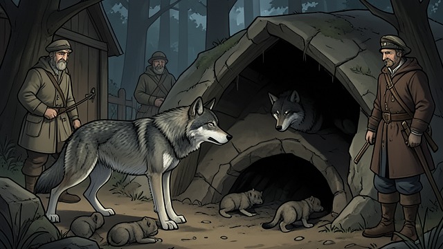 Guests from Hidden Valley from "Never Cry Wolf". Guests from Hidden Valley A Peaceful Visit Two unfamiliar wolves approach Angeline’s den, exchange cautious greetings, and are welcomed.