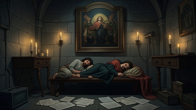 The Shrine’s Shelter from "Cry Macho". The Shrine’s Shelter A temporary refuge Mike and Rafo sleep in a chapel among candles and an image of Mary.