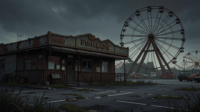 The Closed Carnival from "Motherless Brooklyn". The Closed Carnival A destination without explanation Frank Minna drives the men to a closed carnival occupying a former supermarket lot.