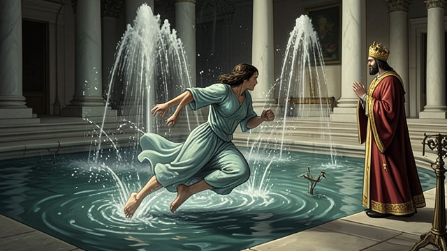 The Fountain Prison from "The Moon and the Sun". A Captive in the Gardens Escape into water The frightened sea person escapes her basin into the Fountain of Apollo.