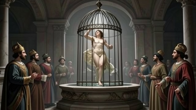 A Cage for the King from "The Moon and the Sun". Display and Control The royal exhibit Louis XIV orders the living captive housed in the Fountain of Apollo.