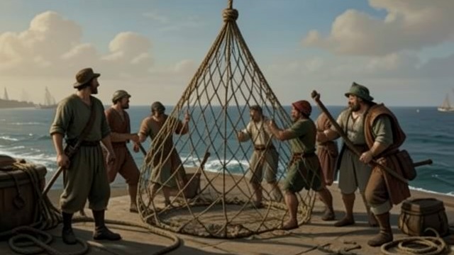 The Capture Net from "The Moon and the Sun". Conquest at Sea Ambush Yves times the expedition to the sea people’s mating gathering. A net captures several people while their attention is elsewhere.
