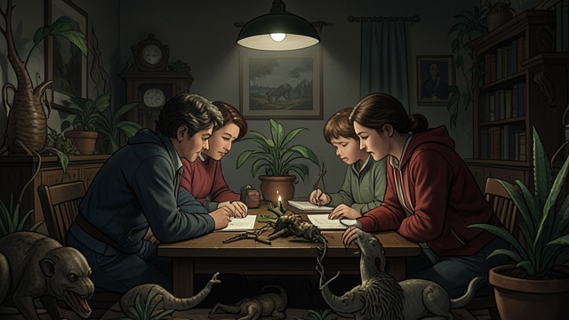 The Household Weakens from "The Colour Out of Space". Unease Takes Hold Changing Habits The family becomes quiet and withdrawn as the farm’s crops, animals, and local surroundings grow abnormal.