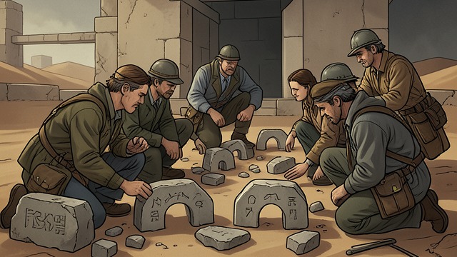 Masonry Emerges from "The Colour Out of Space". Excavation and Recognition A Thousand Fragments The expedition uncovers many blocks, including carved stones and pieces suited to arches or vaulted structures.