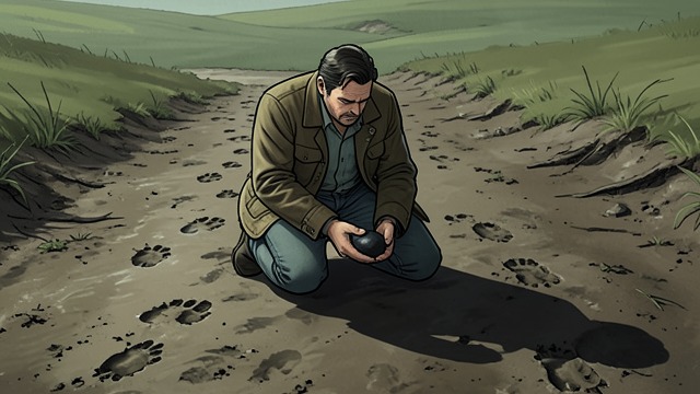 A Suspicious Discovery from "The Colour Out of Space". The Hills Become Personal Unwelcome Evidence Akeley discovers tracks and a black stone that lead him to believe the beings are present near his home.