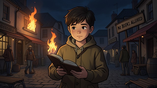 Books Burned from "The Knife of Never Letting Go". Books Burned Education dismantled The Mayor bans books and learning materials, and the school closes after the teacher’s death.